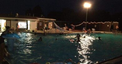 A swimming pool party at night